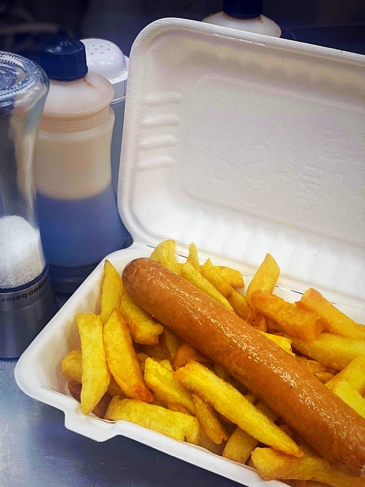 Jumbo Sausage, Chips (M) & a Side - Price's Fish and Chips